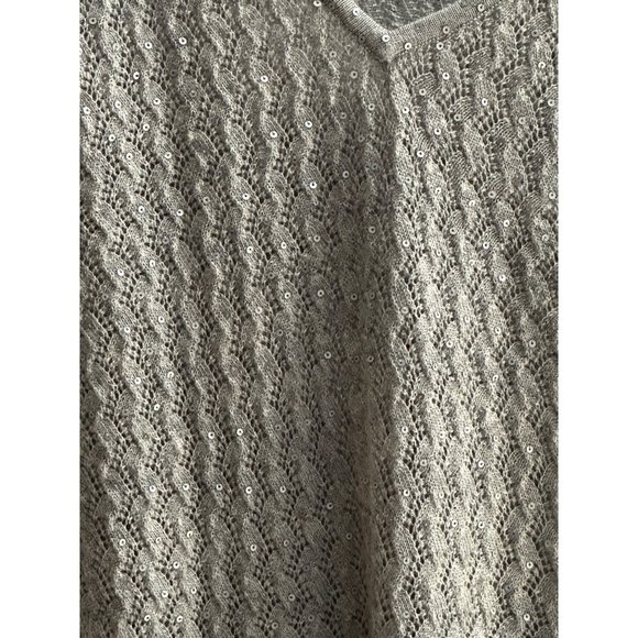 Coldwater Creek size XL gray sequined wool blend lightweight v neck sweater - Picture 2 of 8